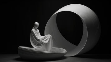 photo-wallpaper-white-draped-figure-in-a-boat-before-a-large-ring-in-black-and-white