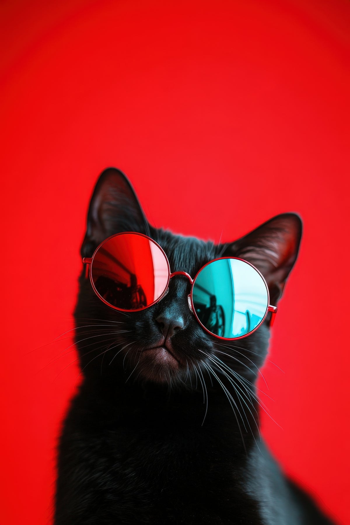 photo-wallpaper-black-cat-in-round-sunglasses-against-vivid-red