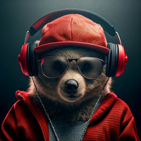 photo-wallpaper-portrait-of-bear-wearing-hat-and-headphone-with-generative-ai