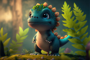 photo-wallpaper-little-dinosaur-among-ferns-in-a-soft-green-forest