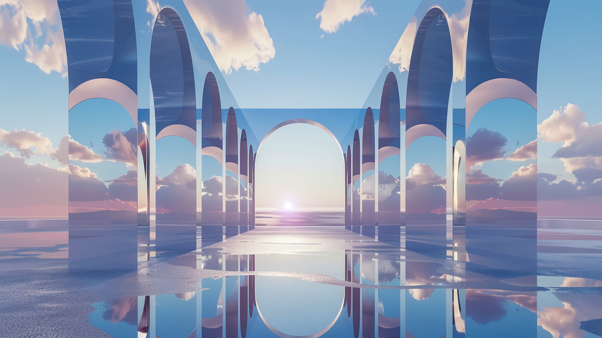 photo-wallpaper-mirrored-arches-above-still-water-at-sunset