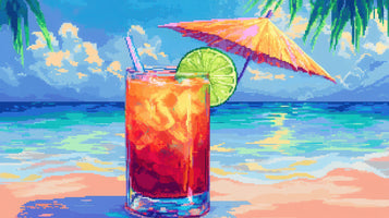 photo-wallpaper-tropical-cocktail-with-lime-and-parasol-by-the-sea-in-pixel-style