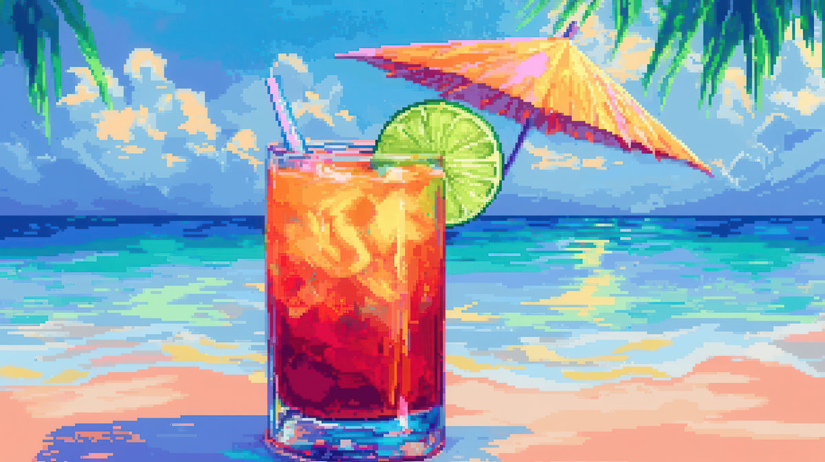 photo-wallpaper-tropical-cocktail-with-lime-and-parasol-by-the-sea-in-pixel-style