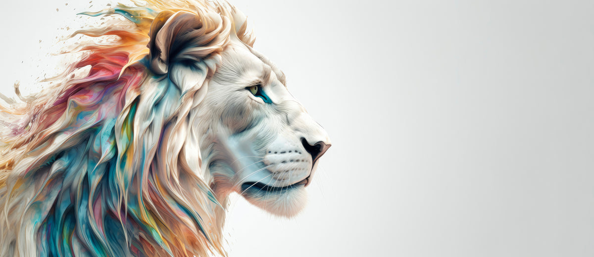 photo-wallpaper-lion-in-profile-with-a-mane-of-flowing-rainbow-colours