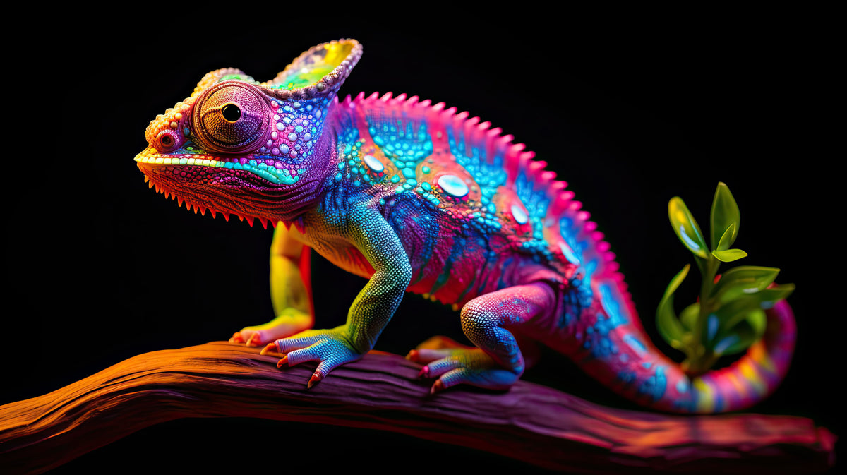 photo-wallpaper-chameleon-on-a-branch-in-neon-colours-against-deep-black