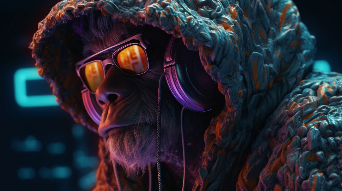 photo-wallpaper-ape-in-sunglasses-and-headphones-bathed-in-cyberpunk-neon-light
