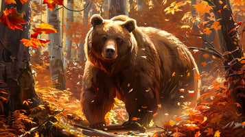 photo-wallpaper-brown-bear-in-a-glowing-autumn-forest-with-warm-backlight