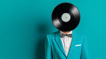 photo-wallpaper-vinyl-record-for-a-head-man-in-a-turquoise-suit-and-bow-tie
