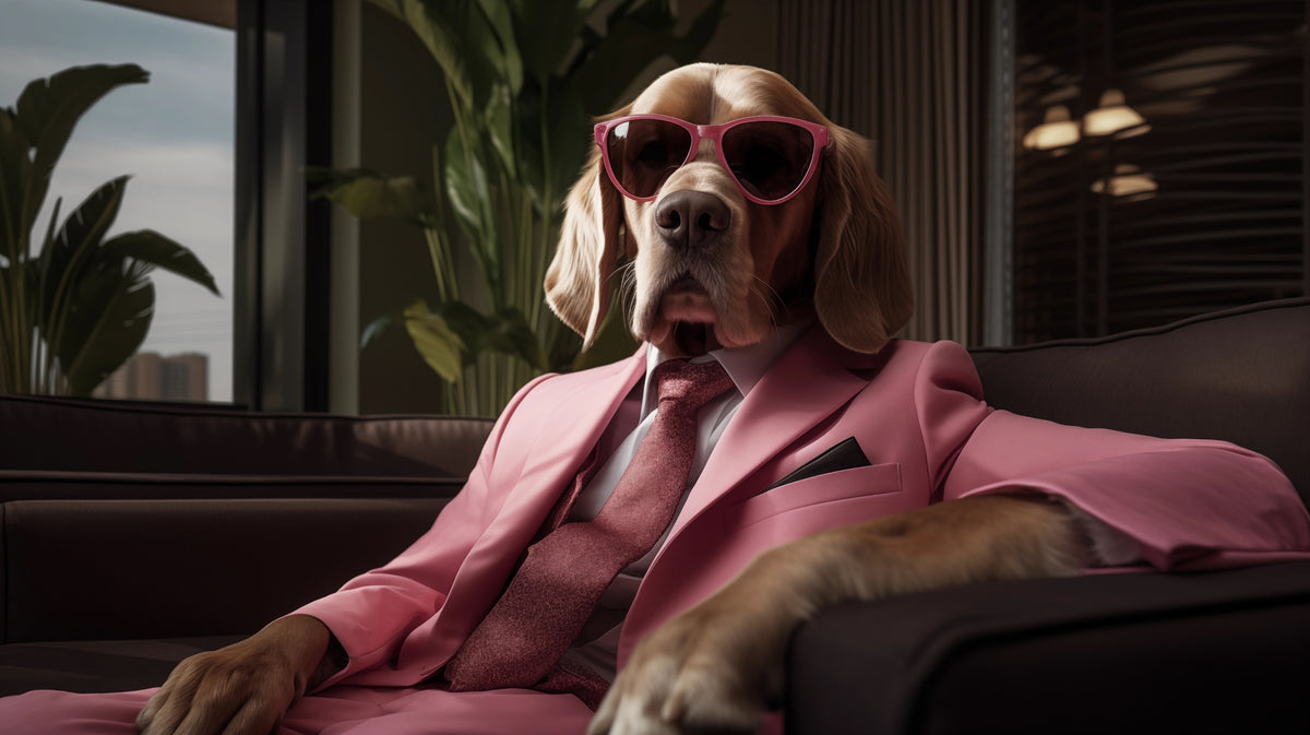 photo-wallpaper-dog-in-a-pink-suit-and-sunglasses-lounging-on-a-leather-sofa