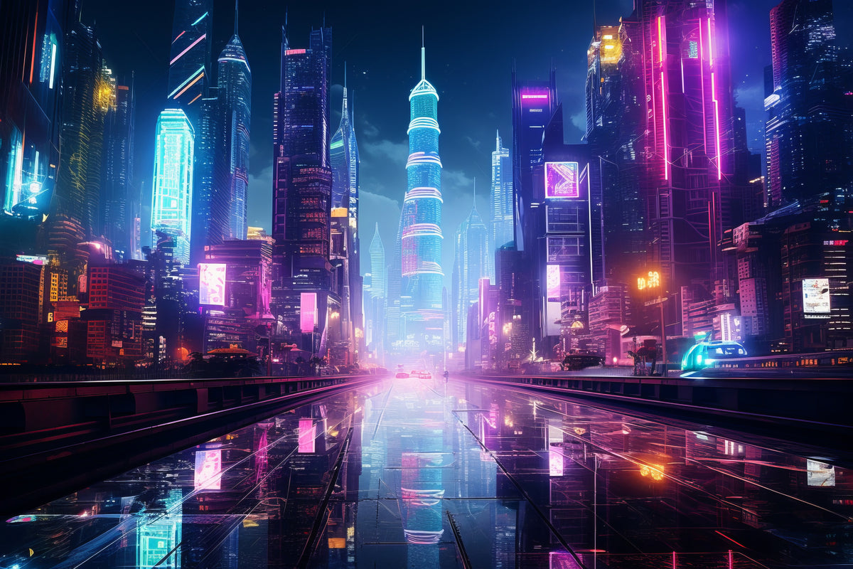photo-wallpaper-neon-skyline-at-night-with-light-reflections-on-wet-asphalt