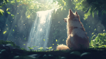 photo-wallpaper-wolf-by-a-forest-waterfall-in-a-beam-of-light
