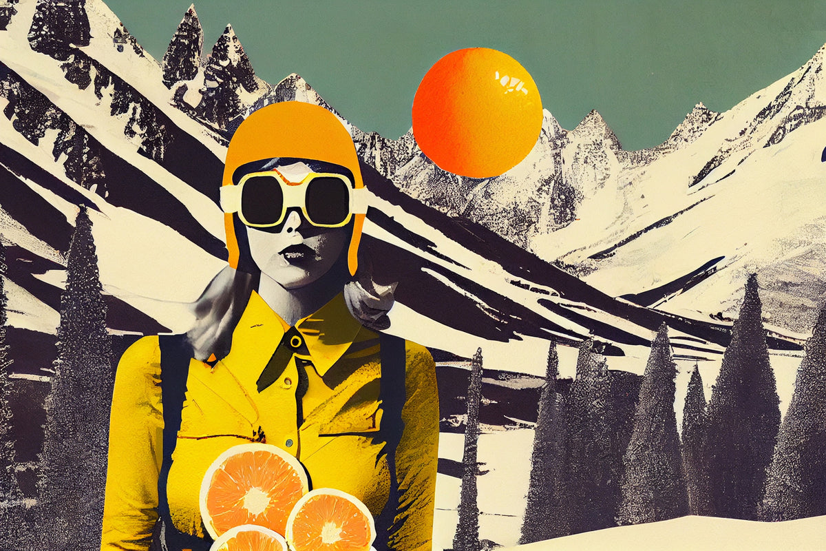 photo-wallpaper-skier-with-oranges-against-snowy-peaks-in-a-retro-collage