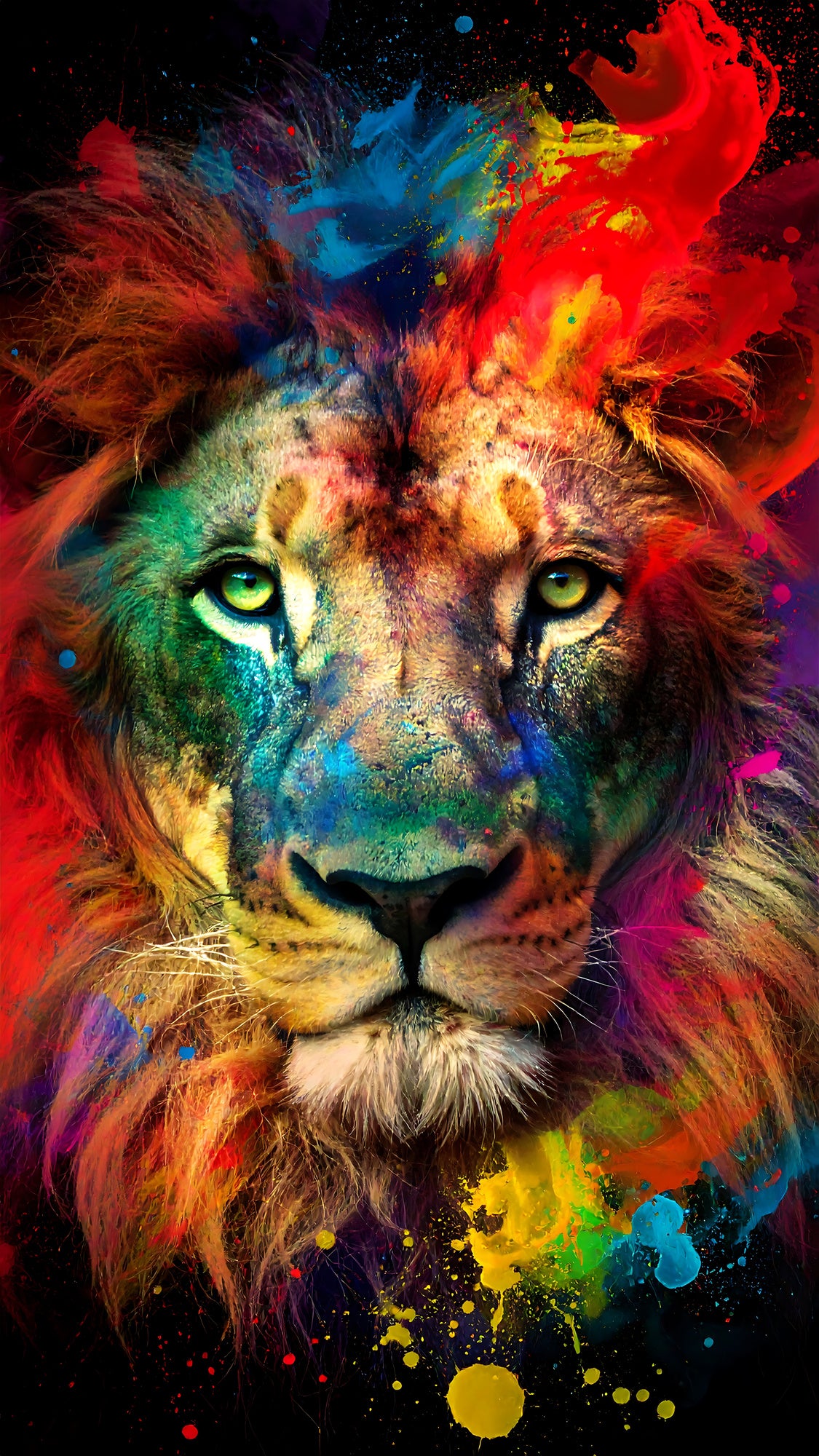 photo-wallpaper-vibrant-lion-portrait-with-colorful-splashes