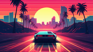 photo-wallpaper-sports-car-on-a-neon-highway-into-a-synthwave-sunset-with-palms