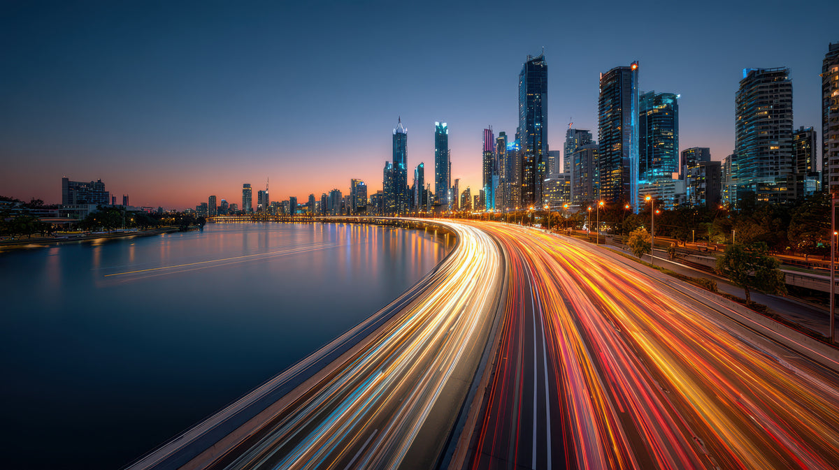 photo-wallpaper-riverside-skyline-at-dusk-with-sweeping-light-trails-along-the-freeway