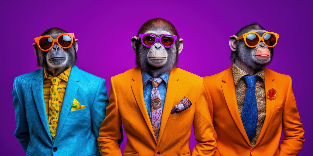 photo-wallpaper-three-apes-in-bright-suits-and-sunglasses-against-deep-purple