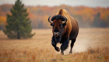 photo-wallpaper-bison-charging-through-golden-autumn-prairie-grass