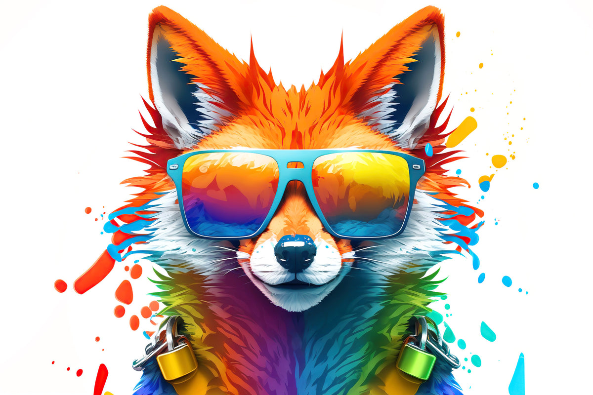 photo-wallpaper-fox-in-sunglasses-amid-bright-splashes-of-colour