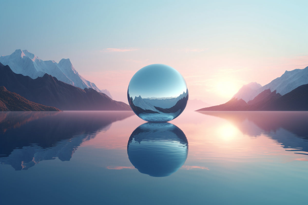 photo-wallpaper-mirrored-sphere-on-a-still-mountain-lake-at-pastel-dawn