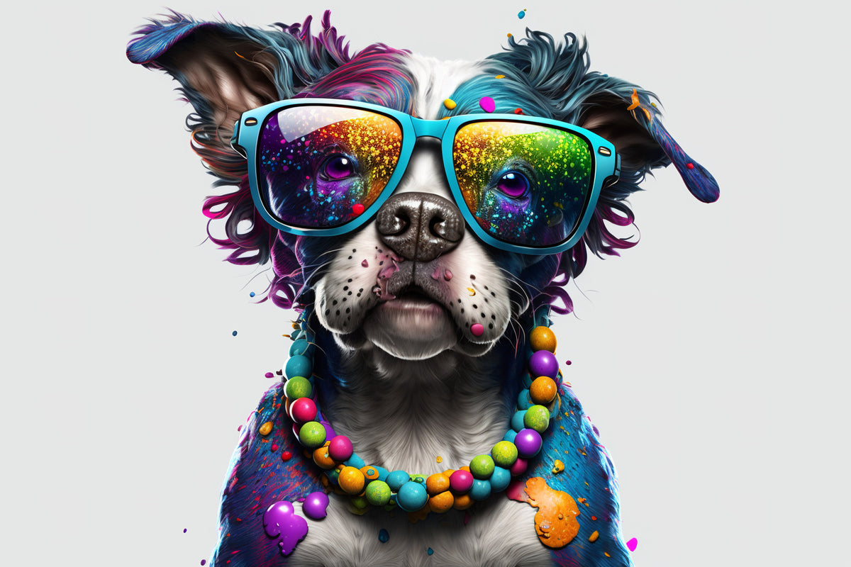 photo-wallpaper-colourful-party-dog-in-sunglasses-with-beaded-necklace