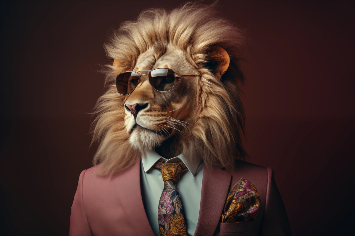photo-wallpaper-lion-in-a-rose-pink-suit-with-aviator-sunglasses