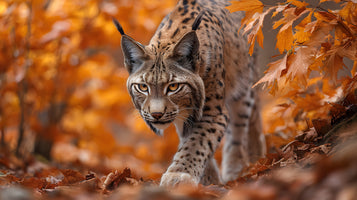 photo-wallpaper-lynx-prowling-through-golden-autumn-leaves