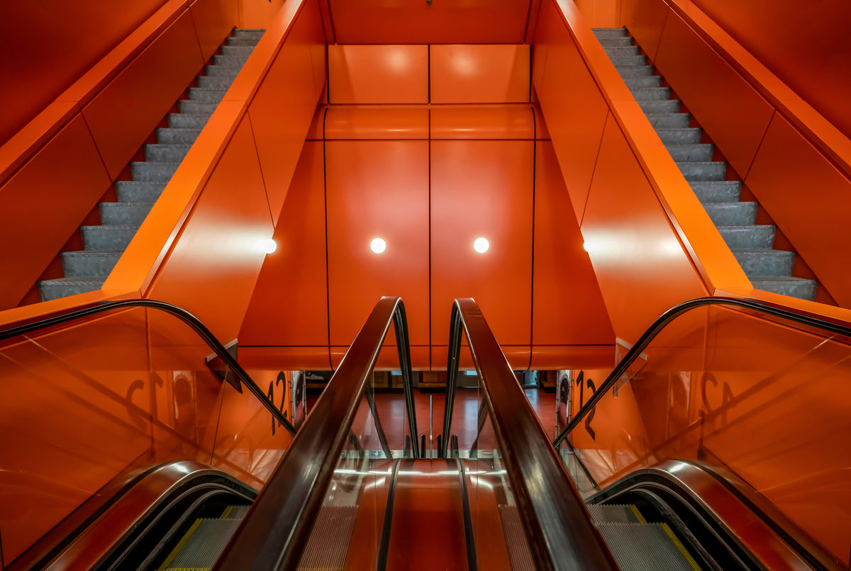 photo-wallpaper-vibrant-orange-escalators
