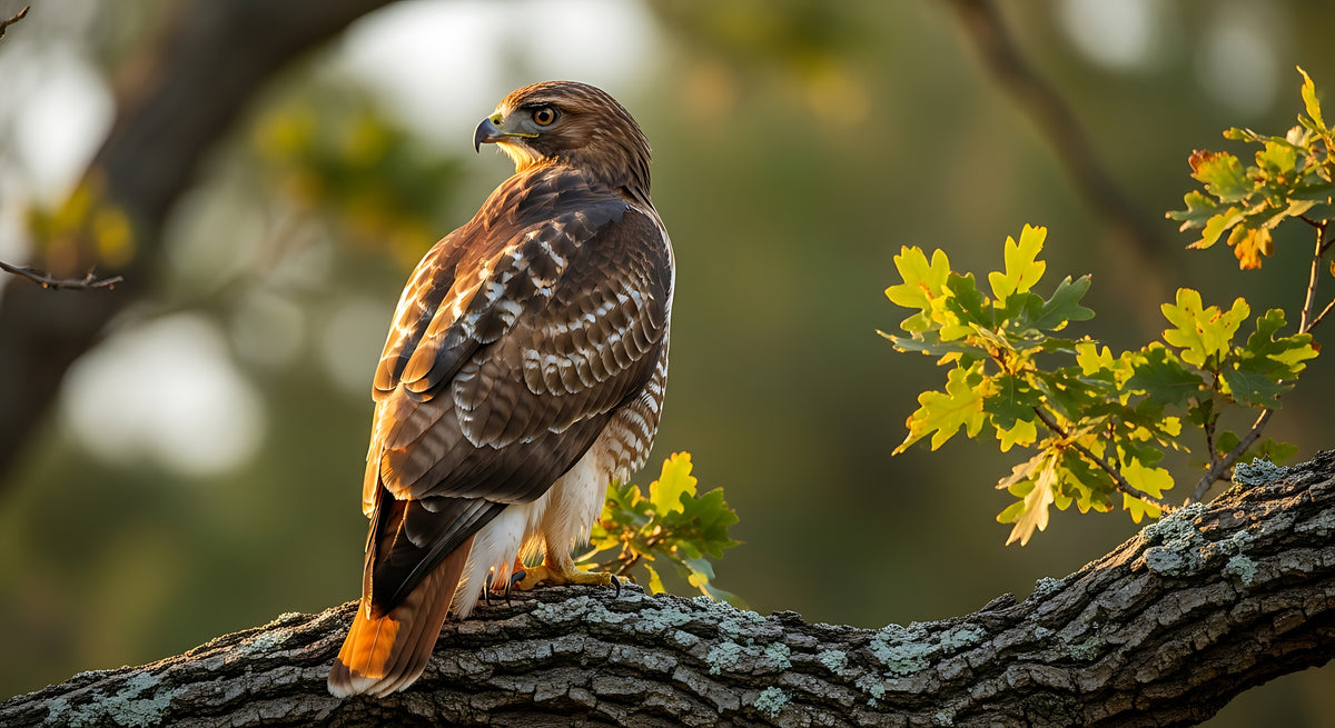 photo-wallpaper-bird-of-prey-on-an-oak-branch-in-golden-evening-light