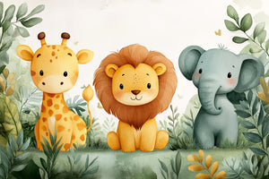photo-wallpaper-adorable-cartoon-animals-sitting-together-in-a-jungle-setting