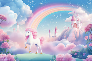 photo-wallpaper-unicorn-before-a-fairy-tale-castle-beneath-a-pastel-rainbow