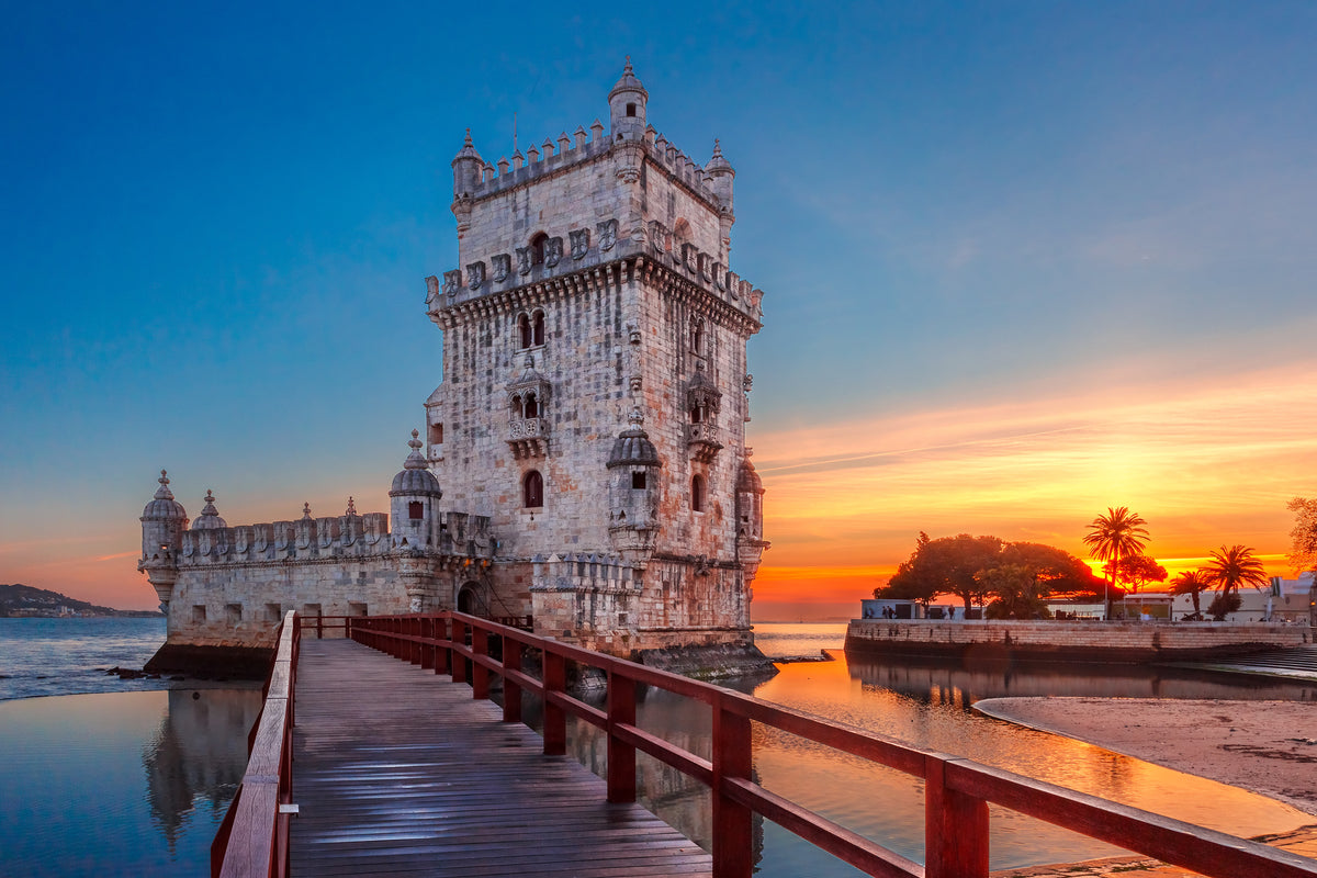 photo-wallpaper-belem-tower-at-fiery-sunset-with-red-walkway-over-the-tagus