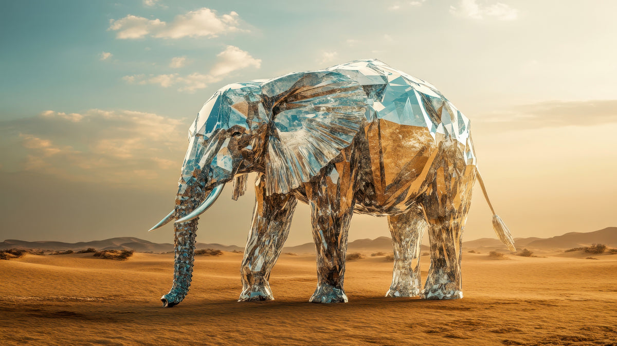 photo-wallpaper-majestic-elephant-composed-of-crystal-shards-in-surreal-desert