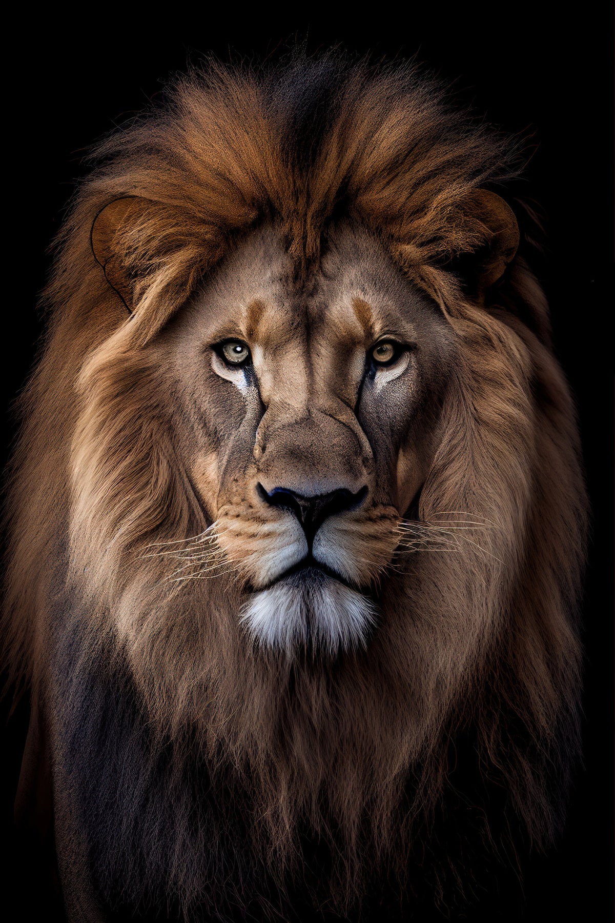photo-wallpaper-front-view-portrait-of-a-lion-on-black-background-africa-wildlife