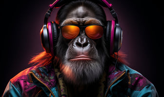 photo-wallpaper-ape-in-pink-headphones-and-orange-sunglasses-under-neon-light