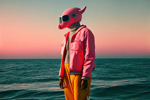 photo-wallpaper-pink-animal-mask-by-the-sea-surreal-figure-at-dusk