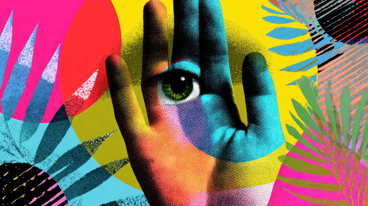photo-wallpaper-green-eye-in-an-open-palm-amid-neon-pop-art-shapes