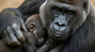photo-wallpaper-gorilla-mother-cradling-her-sleeping-infant-in-warm-light