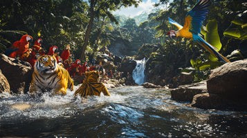 photo-wallpaper-tigers-and-macaws-in-a-jungle-waterfall
