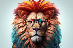 photo-wallpaper-lion-portrait-with-glasses-and-a-mane-in-red-and-turquoise