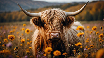 photo-wallpaper-highland-cow-among-yellow-wildflowers-with-shaggy-golden-coat