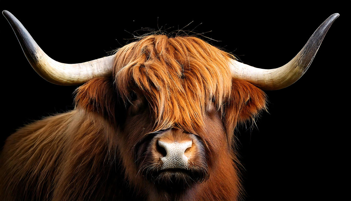photo-wallpaper-highland-cow-with-sweeping-horns-against-deep-black