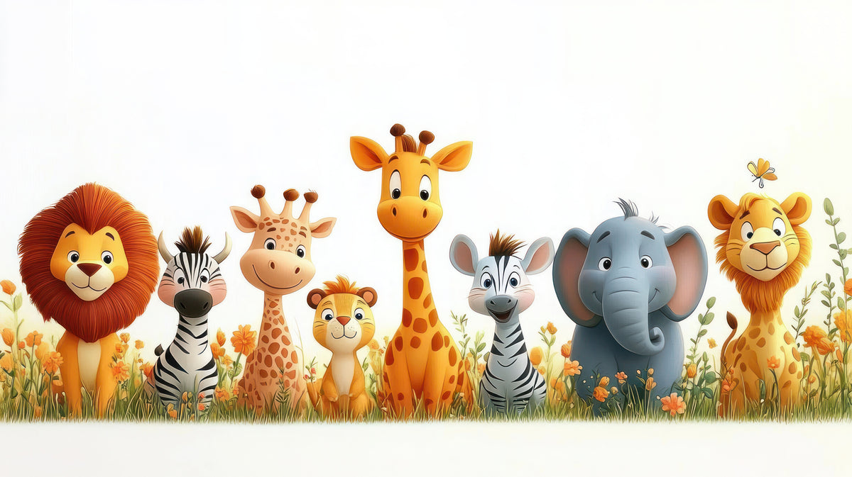 photo-wallpaper-cheerful-safari-animals-in-a-meadow-of-orange-flowers
