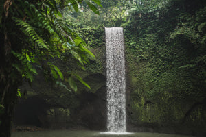 photo-wallpaper-slender-jungle-waterfall-over-a-moss-green-rock-face
