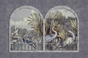 photo-wallpaper-elegant-cranes-tropical-garden