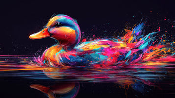 photo-wallpaper-duck-of-glowing-paint-splashes-on-dark-water