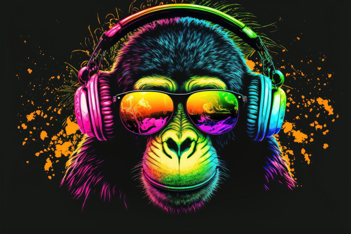 photo-wallpaper-cool-neon-party-dj-monkey-in-headphones-and-sunglasses-generative-ai