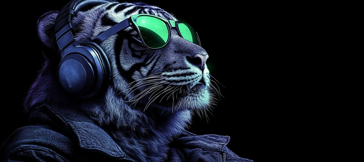 photo-wallpaper-tiger-wearing-headphones-and-neon-green-sunglasses-in-blue-darkness