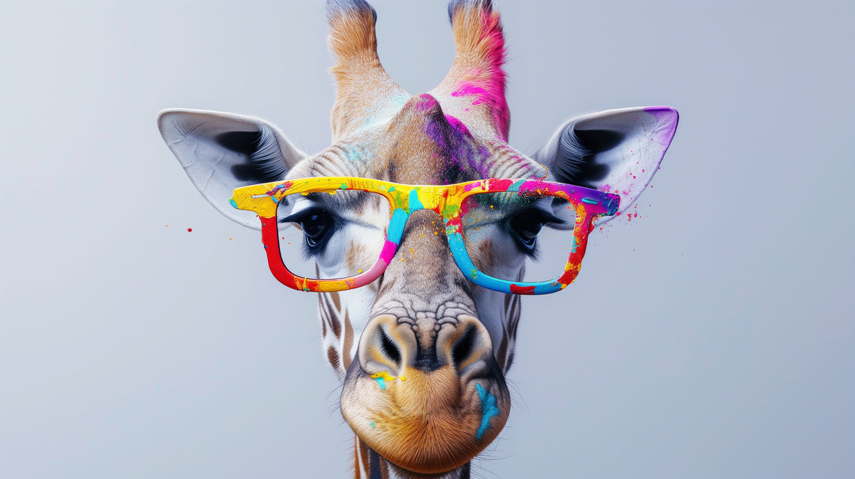 photo-wallpaper-surreal-portrait-of-a-giraffe-with-colorful-paint-splashes-and-glasses