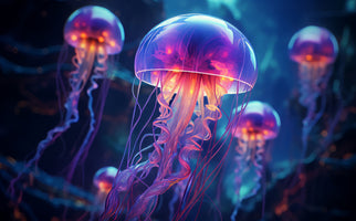 photo-wallpaper-glowing-jelly-fish-in-aquarium-background