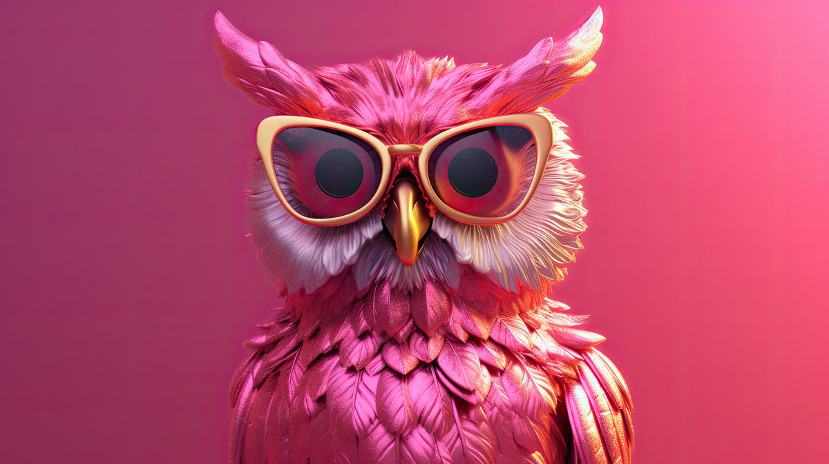 photo-wallpaper-pink-owl-in-golden-sunglasses-against-magenta